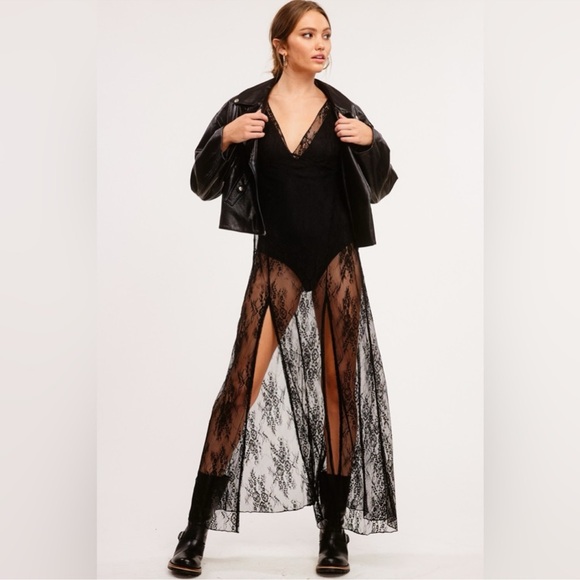 Dresses | High End Bodysuit Lace Maxi Dress In Black Nwt | Poshmark